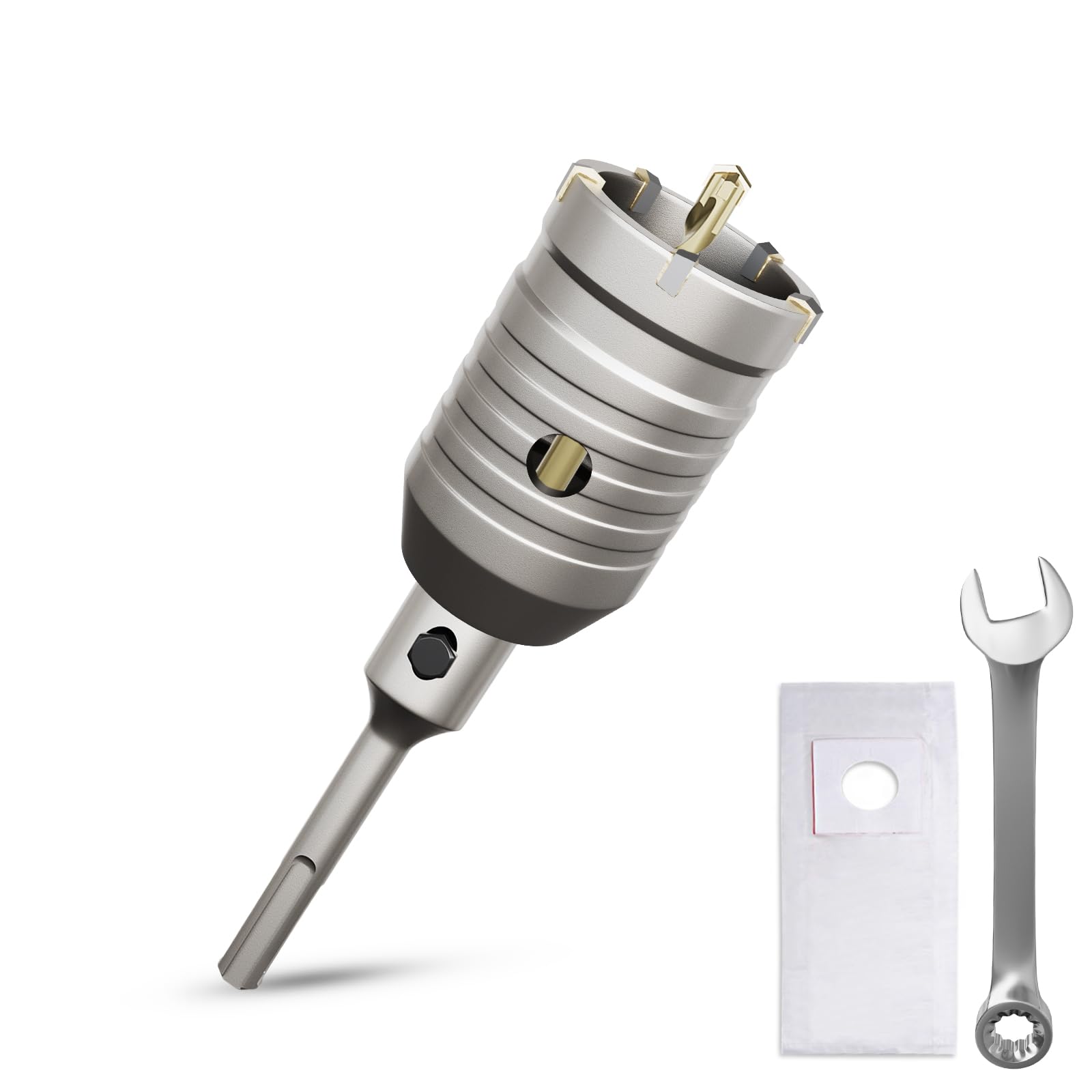 Bohrkrone 45mm Gewinde SDS plus Adapter 110mm und Zentrierbohrer,Mit den Schraubenschlüssel und Staubschutzbeutel,Wandlochsägebohrer für Mauerwerk Natursteine Sandsteine Kunststeine Beton Marmor