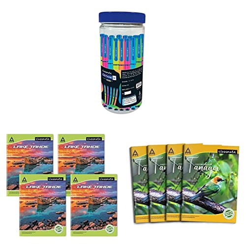 Image of Classmate Octane Neon- 25 Blue Gel Pens Notebook - Single Line, 140 Pages, Pack Of 4 Notebook - Single Line, 72 Pages, Pack Of 4