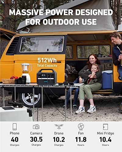 Anker 535 Portable Power Station, 512Wh Solar Generator (Solar Panel Optional) With Lifepo4 Battery Pack, 500W 9-Port Powerhouse, 4 Ac Outlets, 60W Usb-C Pd Output, Led Light For Outdoor Camping, Rv #TOP4