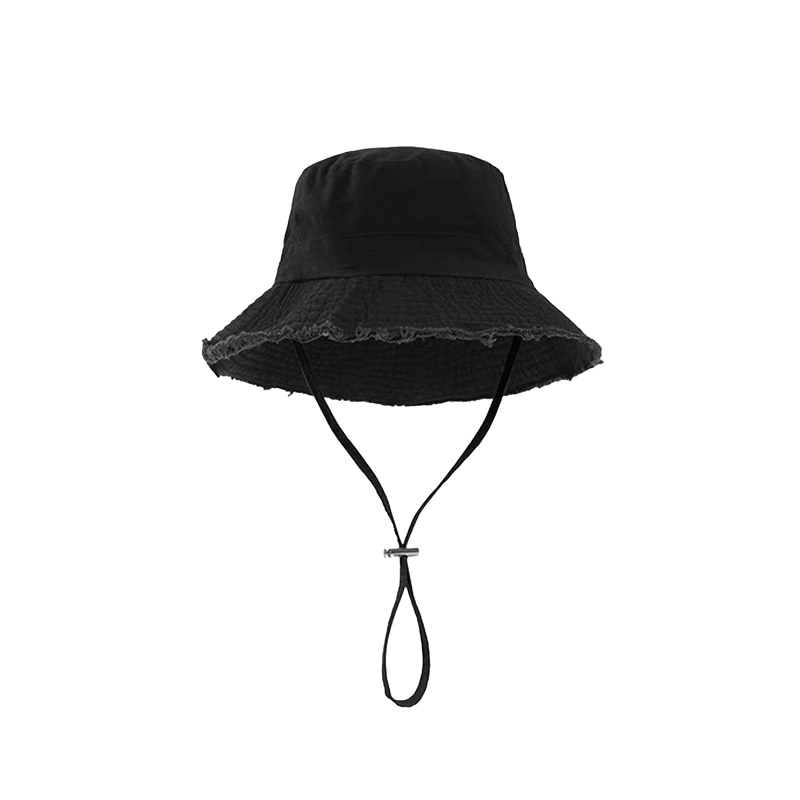 KAQNTUD Distressed Wide Brims Bucket Hat for Women Outdoor Beach Travel Adjustable Drawstring Sun Protective Fisherman Hat Bucket Black