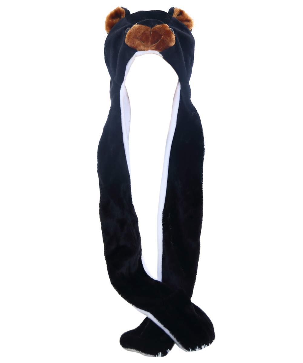 JOYHY Unisex Winter Plush Costume Hat with Paws Animal Hats Black Bear