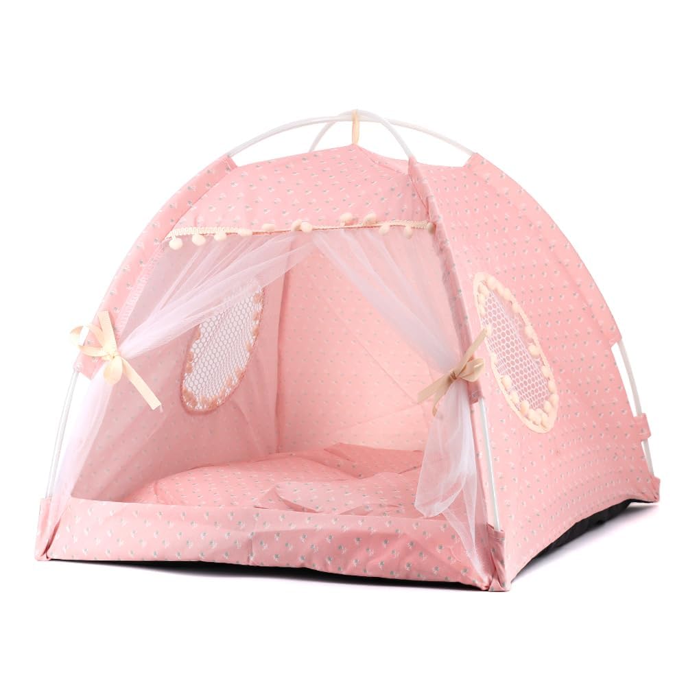 Dog Tent Indoor Cat House Pink Puppy Bed Portable Pet Teepe Princess Dog Camping Tent Outdoor Kitten Houses Cute Bunny Nest Girl Kitty Cave, Small(35x35x30cm)