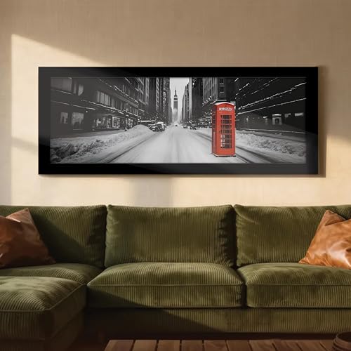 Image of PAINTINGMANTRA New York City Street Winter Season Black and Wall Art Framed Luxury Paintings for Home Decoration, Living room, Bedroom and Office Decoration (99x38 CM)
