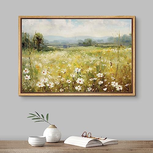 SignfORD 16"x24" White Daisy Meadow Canvas Print - Modern Nature Art for Bedroom