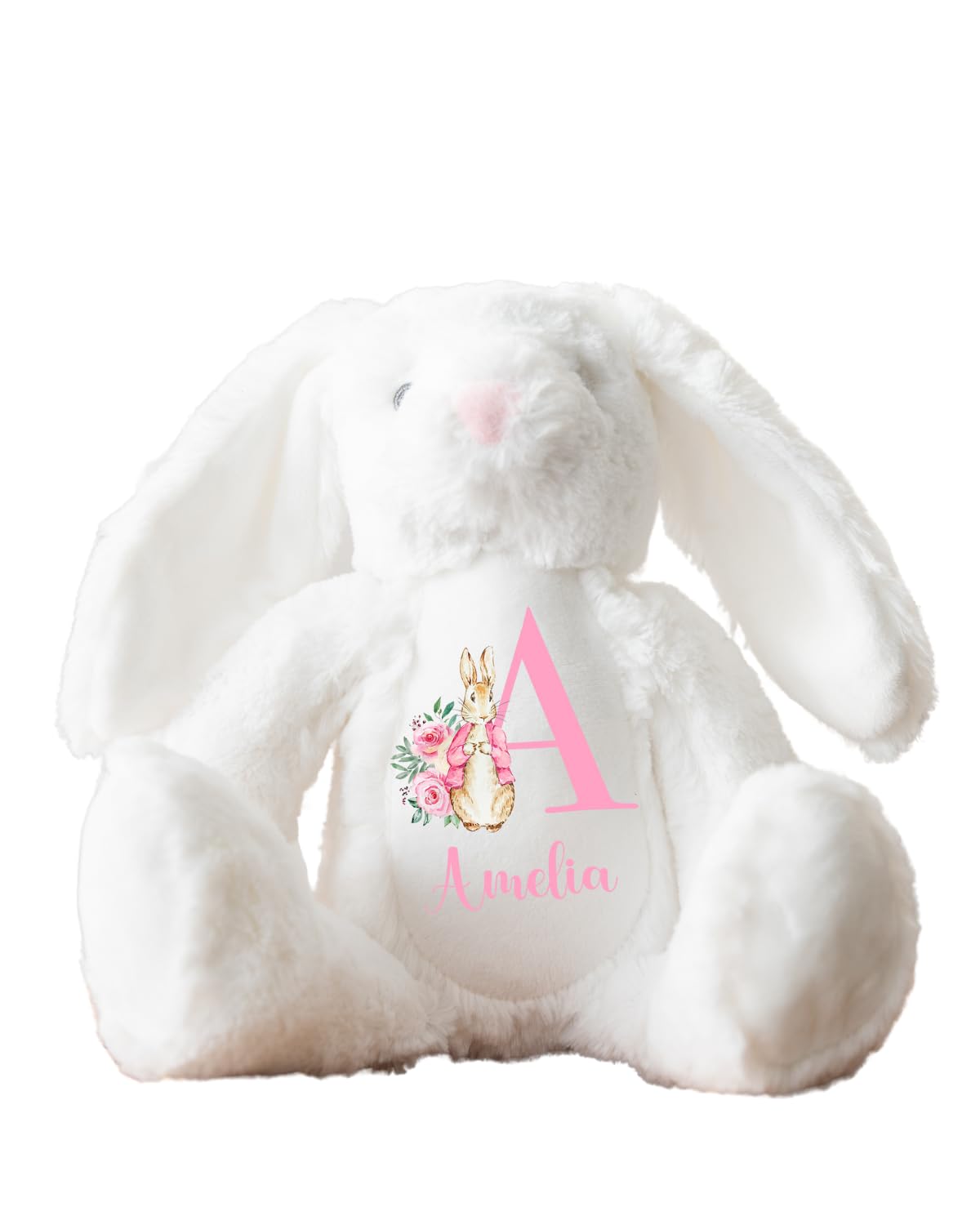 Hoolaroo Personalised Bunny Rabbit Letter Name Baby Cream Pink Gift For Newborn Girl Teddy Bear 23cm New Baby Present Easter