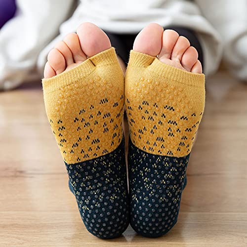 Celodoro Lot De 4 Paires Chaussettes Antidérapantes Yoga & Pilates – Semelle Grip Éponge, Coton Doux, Idéales Fitness Et Maison