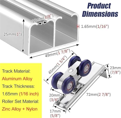 Kit de herrajes y riel de puerta corrediza doble para clóset, para paneles de madera de 3/4" a 9/10" de grosor, riel de aluminio con guía de piso anti-vibración (plata, 2.2 pies/26 pulgadas) miniatura 2