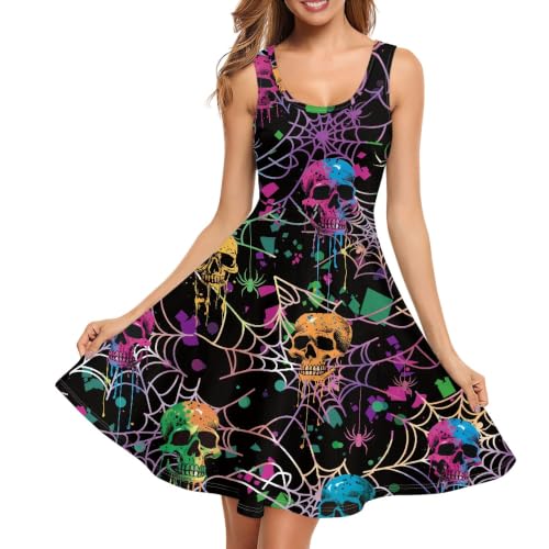 Image of TOADDITDO Women's Sleeveless O Neck Beach A-Line Party Coctail Tank Dresses Flared Sundress