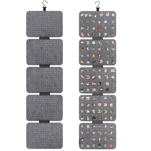 Image of PACMAXI Hanging Enamel Lapel Pin Display Panels Organizer With 5 Loose-leaf Board Pieces, Brooch Pin Enamel Pin Display Pages, Badge Collection Display Holder Holds At Least 120 Pins. (Grey)