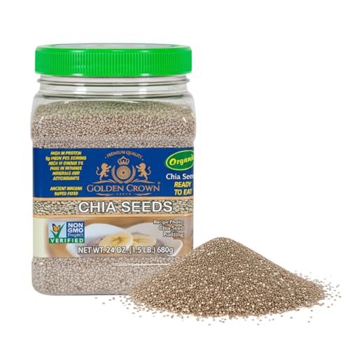Golden Crown Organic Chia Seeds - Gluten Free, Non GMO, Kosher & Vegan White Chia Seeds Organic - Mild Flavor Suitable for Chia Puddings, Smoothies, Baking, Oatmeal, Yogurt, Sauces & Everyday Cooking, 24 Oz (1.5 Lb)