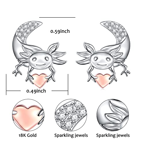 Axolotl Earrings/Ring for Women 925 Sterling Silver Hypoallergenic Axolotl Stud/Hoop Earrings Birthstone Cute Animal Jewelry Gift for Women2
