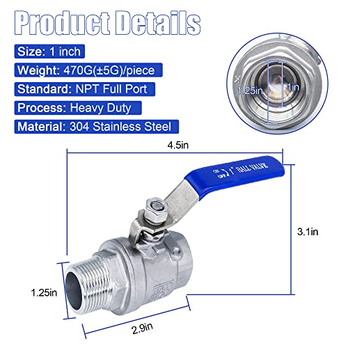 Zouni 1 Inch Ball Valve, Heavy Duty Male Npt (Mnpt) X Female Npt (Fnpt) Thread With Long Handle Switch thumb #4