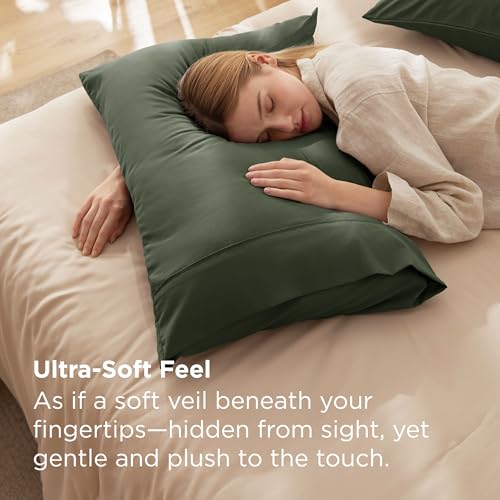 Image of Bedsure Pillow Cases Standard Size Set of 2 - Olive Green Microfiber Pillowcases, Super Soft Double Brushed Pillow Case Covers with Envelope Closure for Kids, Wrinkle, Fade Resistant, 20x26 Inches