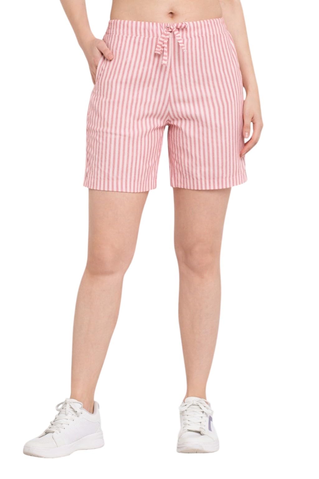 enchanted drapes Pink Striped Women's Cotton Shorts-picture-35