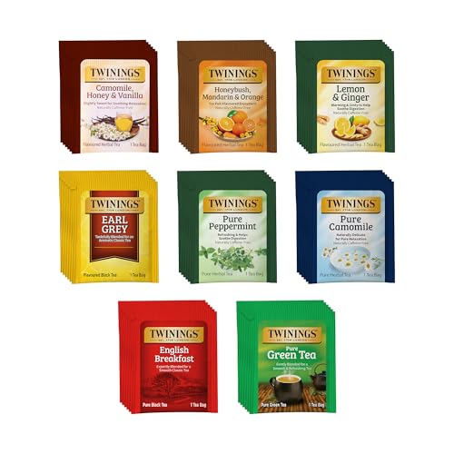 Twinings 48 Tea Bags Herbal Variety Pack – 8 Flavors Individually Wrapped, Mix of Black, Green, and Herbal Teas, Perfect Tea for Any Occasion