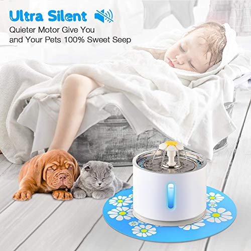 Beacon Pet Cat Water Fountain Stainless Steel, 2.4L Automatic Pet Fountain Upgrade Pump Replacement Water Dog Dispenser With 3 Replacement Filters & 1 Silicone Mat For Cats Dogs Multiple Pets #TOP3