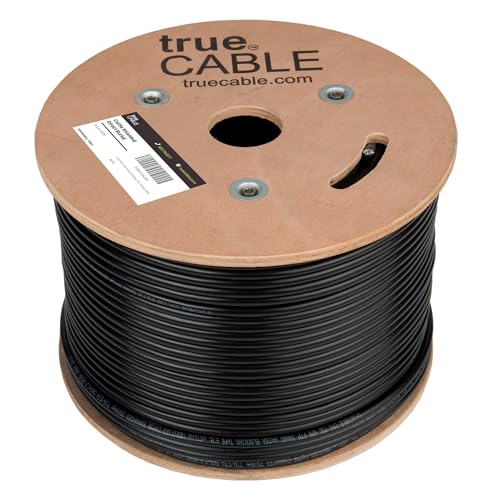 Image of TRUE CABLE Cat5e Direct Burial Bulk Ethernet Cable, Shielded F /UTP, 500ft, Black, Waterproof, Outdoor OSP Jacket, 24AWG Solid Bare Copper, 350MHz, PoE++ 100W