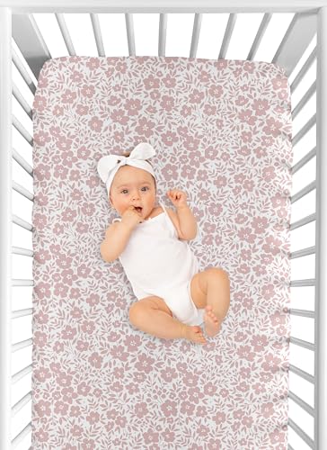 Sweet Jojo Designs CRIBSHEET-FLORAL-WH-RO Pink Ditsy Floral Girl Baby Fitted Crib Sheet Infant Newborn Nursery Toddler Bed Room Standard Mattress Princess Shabby Chic Abstract Dusty Rose White And Mauve Flower Farmhouse thumb #3