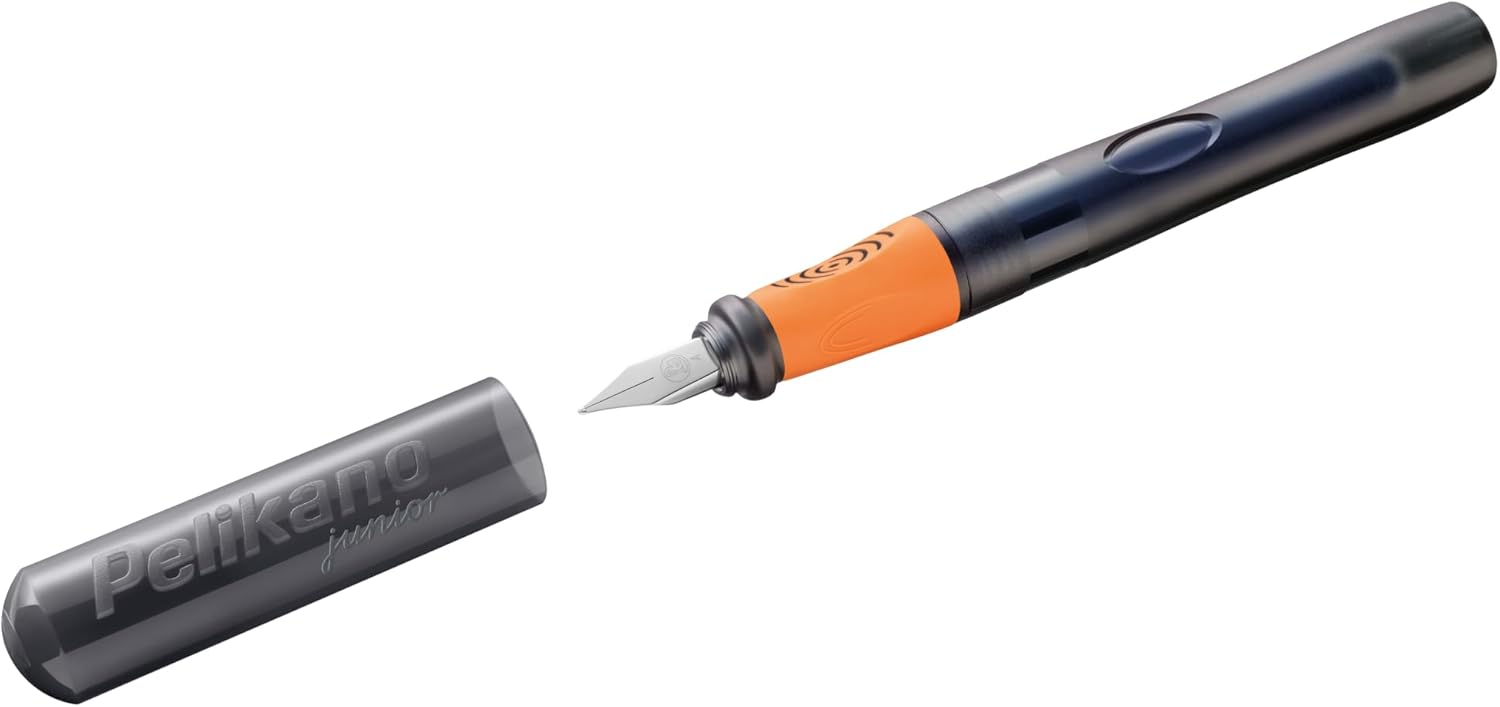 Pelikan Pelikano Junior School Fountain Pen for Right-Handed Users, Anthracite, with Beginner Nib A, Pack of 1