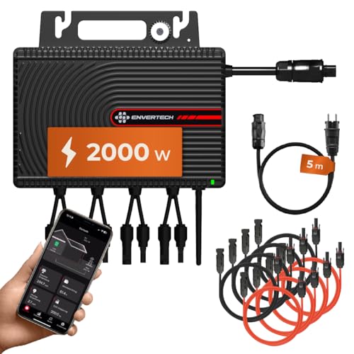 Solarway All In One Envertech Mikro-Wechselrichter 2000W Set inkl. 5M AC-Kabel & 8x2M DC-Kabel - für Balkonkraftwerk 800W-2000W für 4 PV Module - Black CASE - App & WiFi & Bluetooth (EVT-2000-SE)