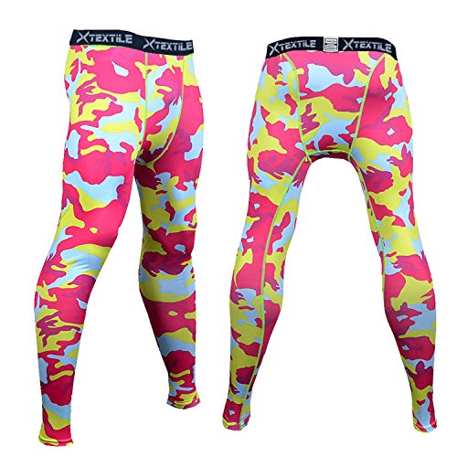 Leggings masculinas de compressão esportivas de camuflagem da Xtêxtil, Blue & Red, Medium