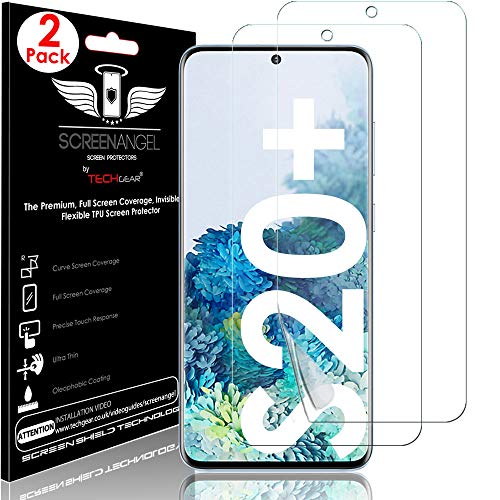 TECHGEAR [2 Pack Screen Protector fits Samsung Galaxy S20 Plus [Screen Angel Edition] [In-Display Fingerprint Support][Case Friendly] [Bubble Free] [FULL Screen Coverage] HD Clear Flexible TPU Film