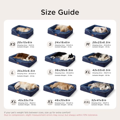 Image of Bedsure Jumbo Orthopedic Dog Bed for Extra Large Dogs - Washable XLarge Dog Cat Bed Waterproof, Comfort Dogs Couch Sofa with Washable Removable Cover, Pet Bed with Nonskid Bottom, Blue Navy, 45 inch