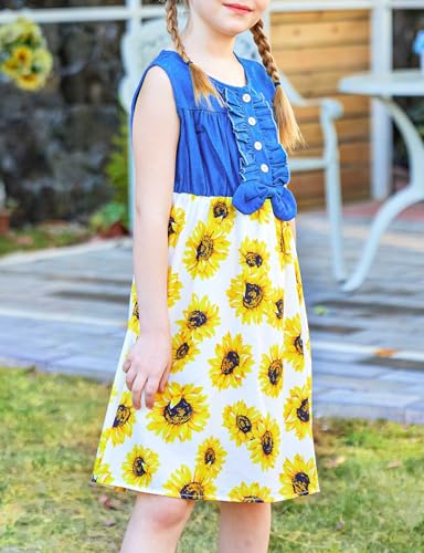 Enlifety 2-8T Little Girls Dress Sleeveless Denim Top Summer Dresses Cowgirl Outfits3