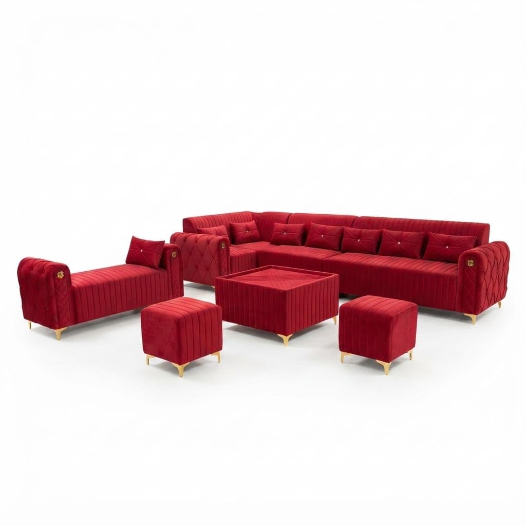 Red L Shape Sectional Sofa Set with Extra Ottoman Seating for Living Room and Apartment, Stylish Seating Solution for Home Interiors, Housewarming and Living Room Makeovers-image-34
