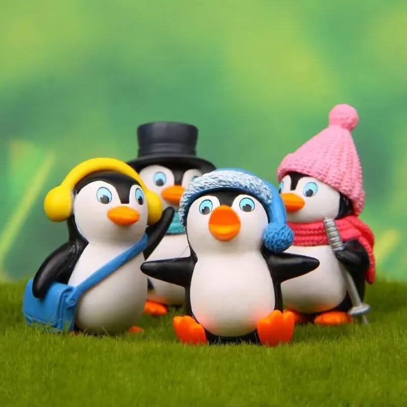 Image of Mini Action Figures, Multiple Character Collectible Set, Car Dashboard, Decoration & Cake Topper Toys for Fans (4 Pcs Cute Winter Ski Penguin 3D)