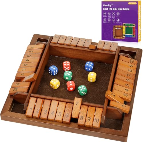 Havnidy Shut The Box - Juego de Mesa de Madera para 4 Jugadores, Juegos de Dados clásicos, Juego de Viaje, Juego de matemáticas de Madera Tradicional para Pubs, Grandes Juegos de Mesa para Todo el