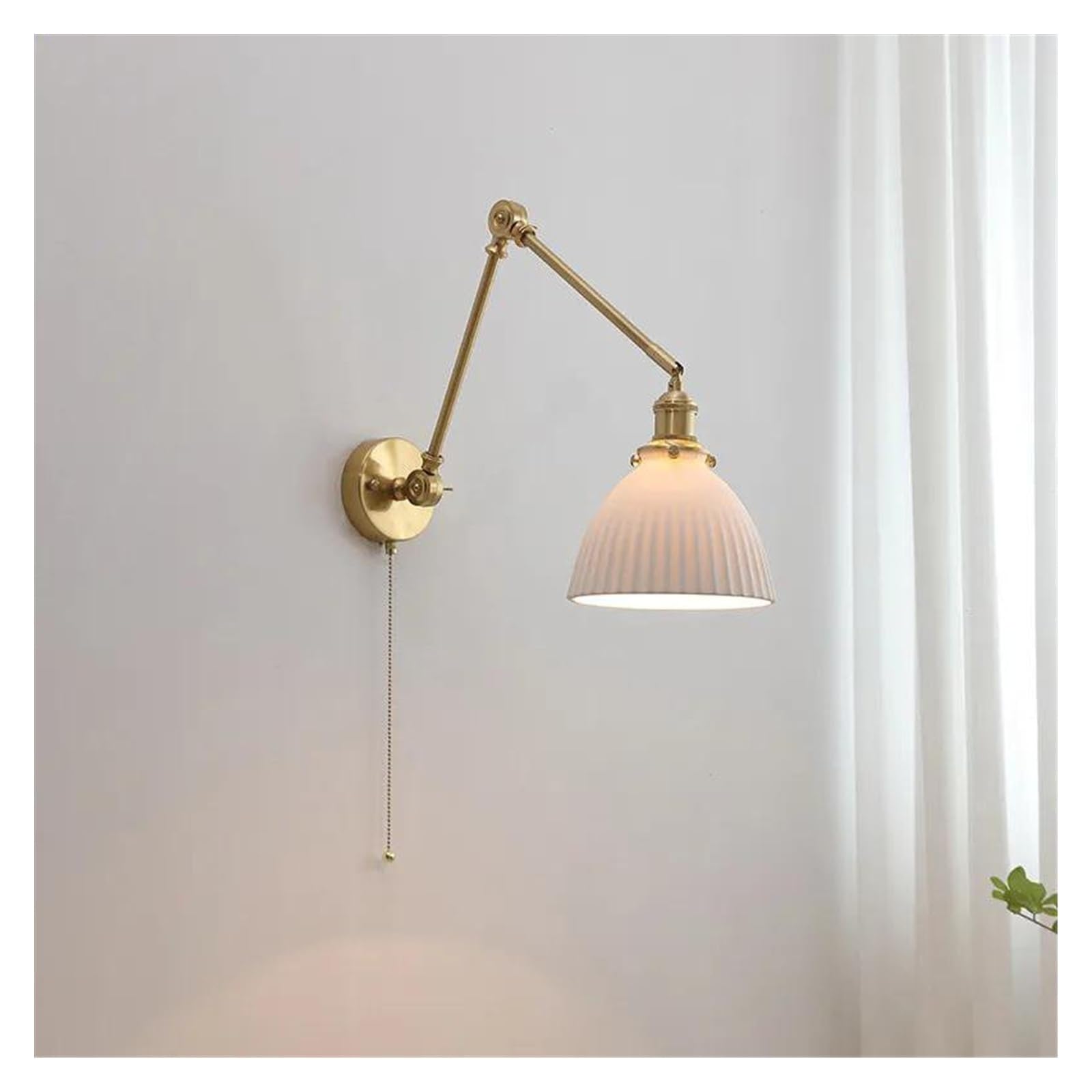 ZTCHSENZT Wall Sconces, Pull Chain Switch LED Wall Lights Sconce Up and Down Copper Swing Long Arm Ceramic Lampshade Nordic Modern Wandlamp,B