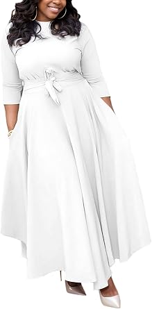 Baczoe Plus Size Maxi Dress for Curvy Women with Pockets