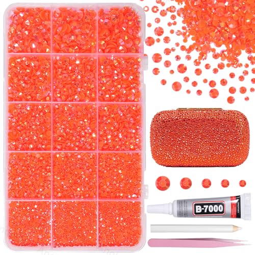 12000Pcs Orange Rhinestones for Bedazzling Kit 2/3/4/5/6mm Mix Sizes Jelly Bedazzling Resin Gems Orange Gems Bedazzling Flatback Resin Rhinestones for DIY Face Makeup Crafts Tumblers