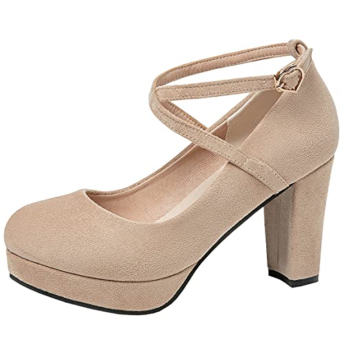 Trendenzy Womens Chunky High Heel Ankle Strap Pumps Platform Sweet Dress Shoes