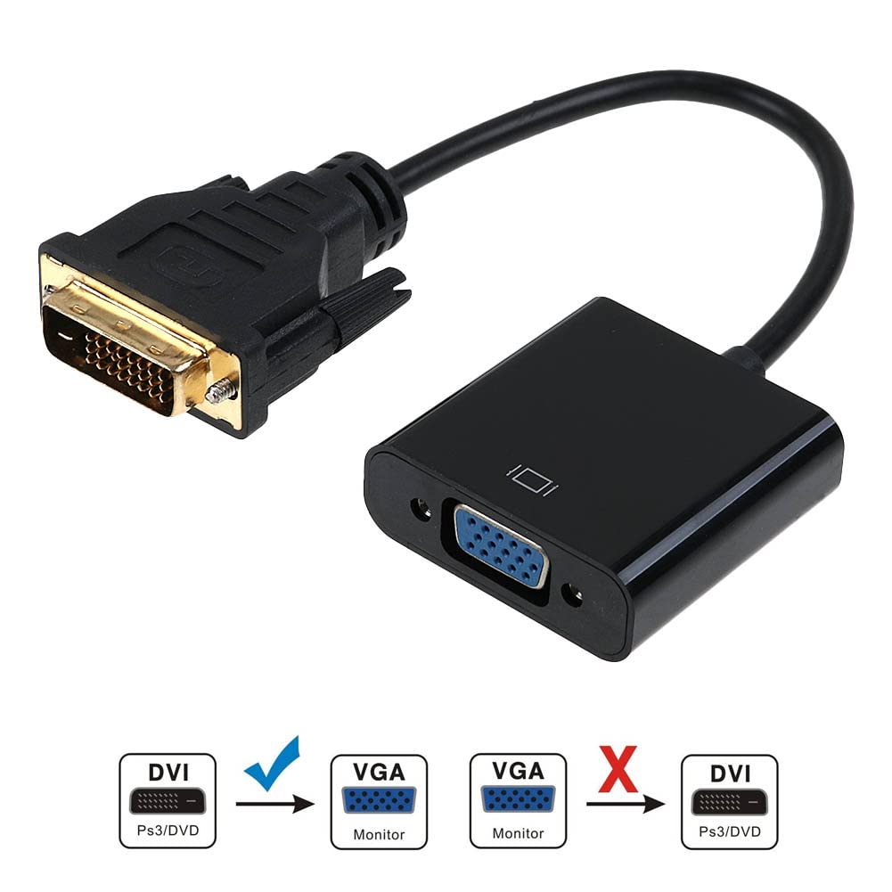 QIANRENON Adattatore da DVI-D a VGA Dual Link 24+1 Maschio a Femmina, Cavo di Prolunga Video 1080p per Collegamento di Sistemi DVI-D a Monitor, Nero, 25 cm