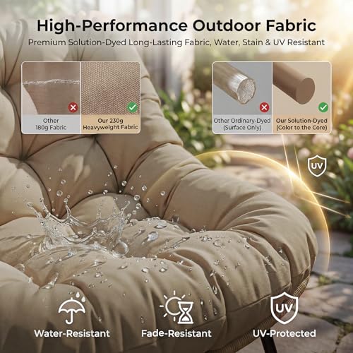 Image of NICESOUL Double Large Papasan Chair Outdoor, Oversized 2 Person Egg Rocking Chair with Cushions, 700 lbs Heavy-Duty Wicker Loveseat Recliner Glider for Outdoor & Indoor Patio, Balcony & Garden, Brown