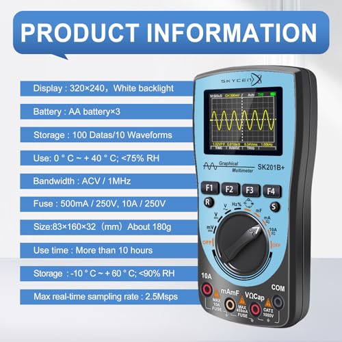 Image of SK201B+ Intelligent Graphical Digital Oscilloscope Multimeter 2 in 1 with 2.4 Inches Color Screen 1MHz Bandwidth 2.5Msps Sampling Rate for DIY and Electronic Test
