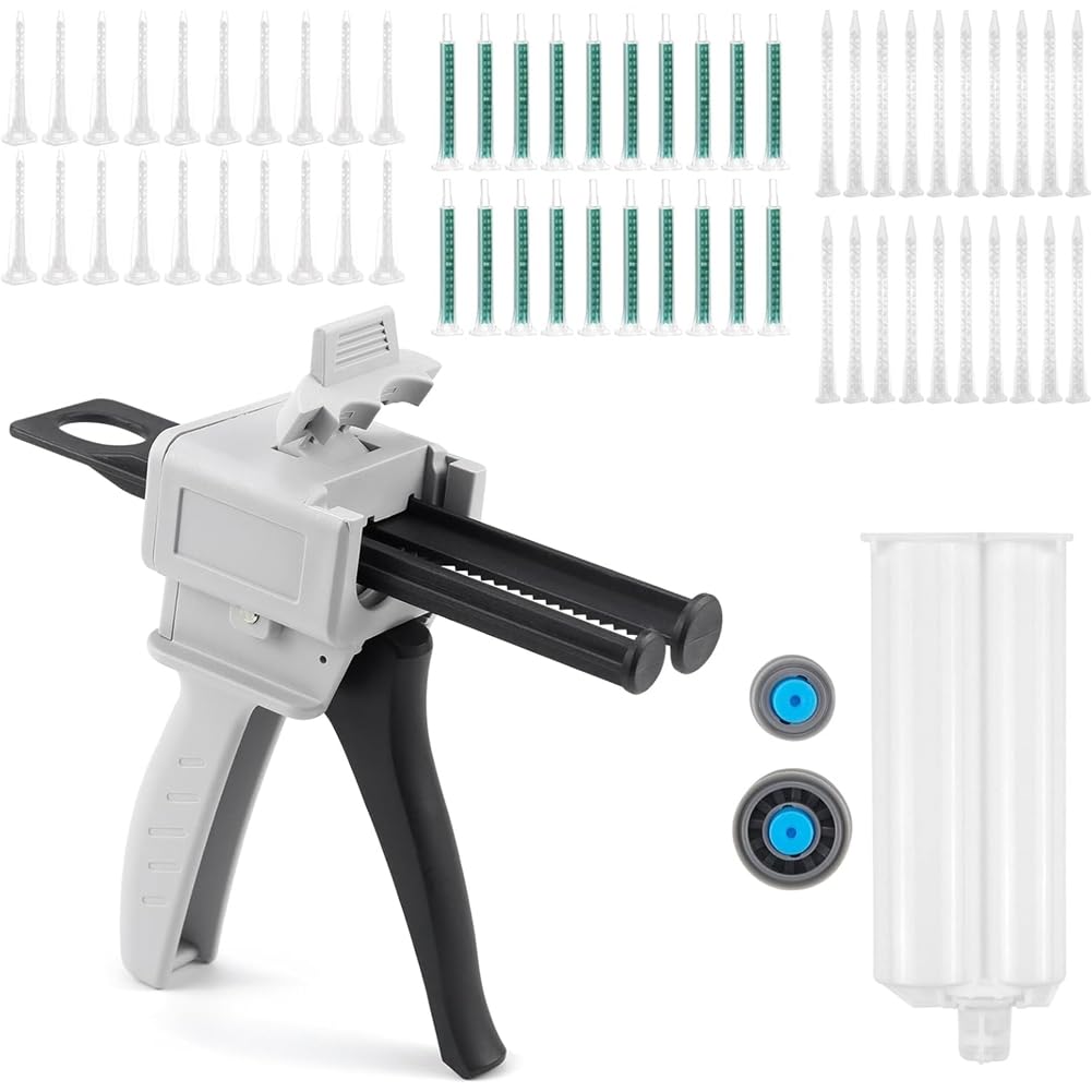 Jnchdghwa As Shown Dispenser 2K Glue Dispenser,50 Ml Epoxy Glue Dispenser,Handle Glue Mixed For Mixing 2:1 Ab Adhesive, With 60 Pcs Nozzles