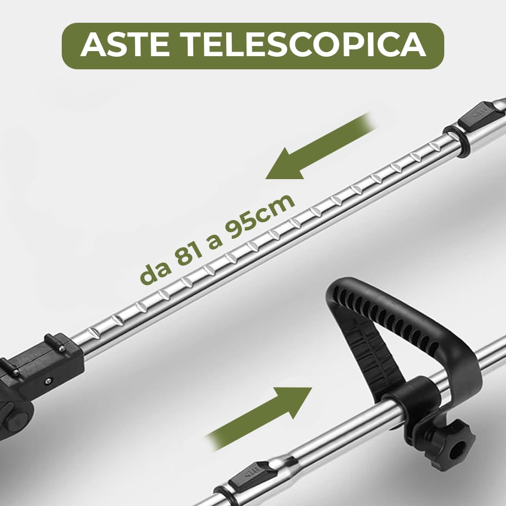 Mediawave Store – Decespugliatore a Batteria con Ruote Rimovibili e Manico Telescopico Allungabile, Tosaerba Elettrico con 2 Batterie Ricaricabili Incluse per Cura del Giardino