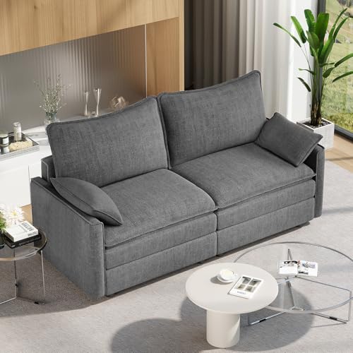 Image of Vesgantti 74 inch Loveseat Sofa for Living Room, Comfy Cloud Couch Deep Seat Chenille Modern 2 Seater Small Sofa with Armrest Pillow, Easy Assembly for Small Spaces, Gray
