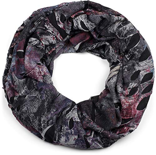 styleBREAKER Loop Schal im Splat Style mit Klecksen und Zeichen im Destroyed Vintage Look, Unisex 01016119, Farbe:Anthrazit-Weinrot-Violett