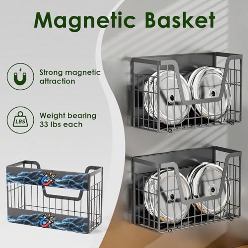 Image of Grey Magnetic Shelf for Fridge, 2-Pack Potato and Onion Storage Bin | Magnetic Fruit Basket for Fridge, Magnetic Shelves Kitchen Pantry Organizers & Storage, Magnetic Spice Rack for Refrigerator