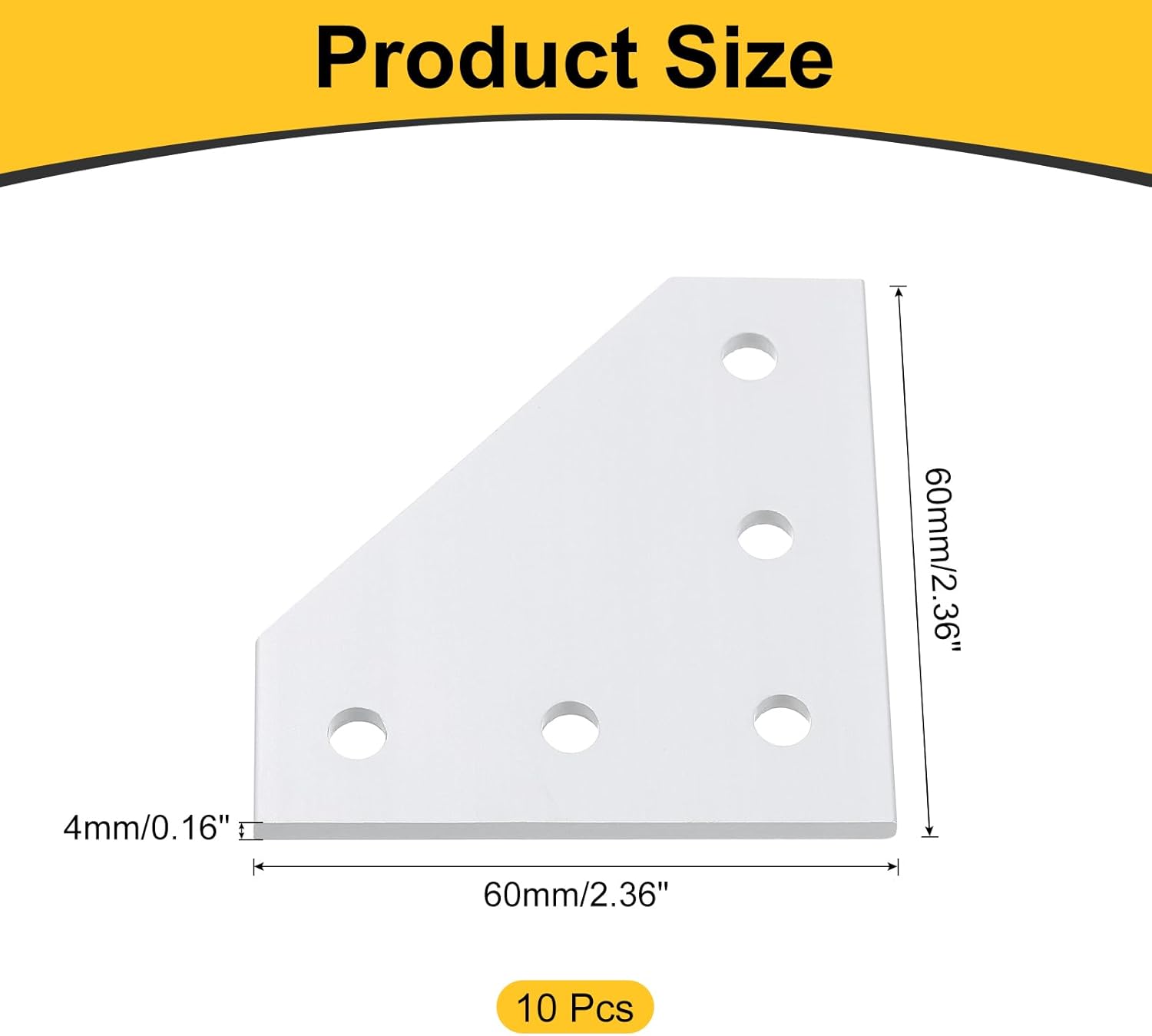 uxcell 10Pcs Corner Bracket Plate, 60mmx60mm L-Shape Joint Plates 4mm Thick Outside Joining Plate Support Corner for Repair Furniture, White
