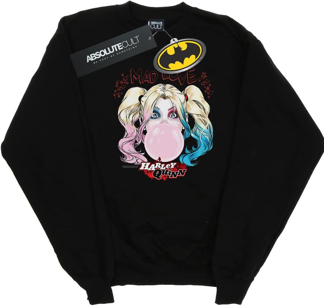 DC Comics Girls Harley Quinn Mad Love Sweatshirt Black 12-13 Years, Black, 12-13 Years, Black, 12-13 Years