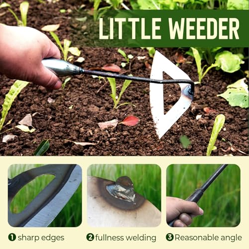 Scappof All-Steel Hardened Hollow Hoe, 2025 Upgraded Weeding Artifact Uprooting Weeding Tool Weeding Rake Uprooting Weeding Tool, Multifunctional Garden Hand Weeder Tools for Garden (Large B)