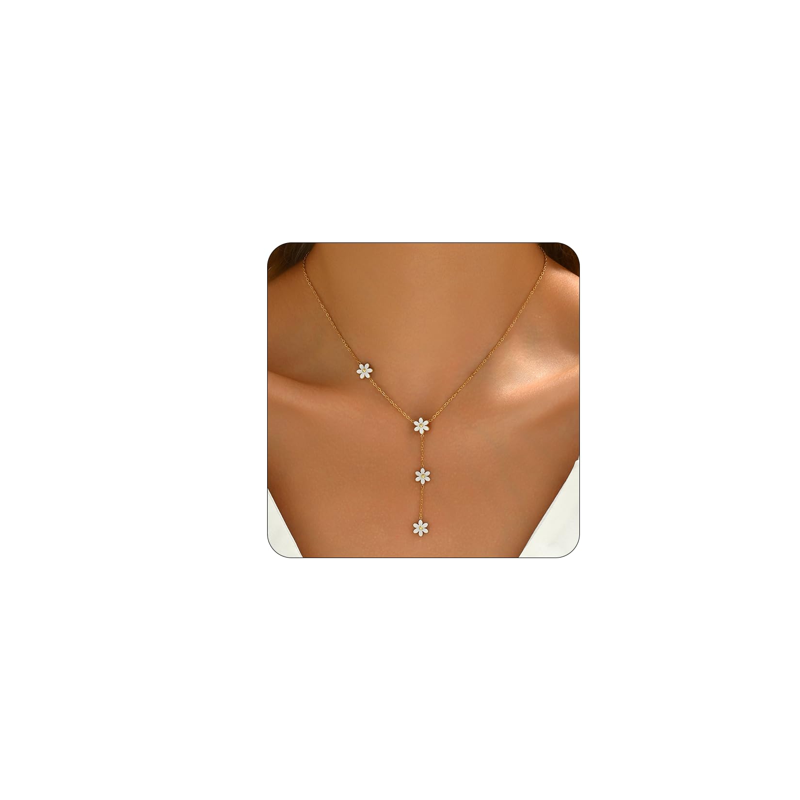 KyazeoDainty Cross Drop Y-Shaped Necklace for Women 18K Gold Plated Simple Rosary Beads Chain Lariat Necklace Minimalist Everyday Jewelry