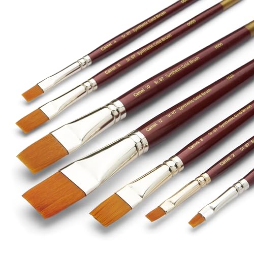 Image of Camel Paint Brush Series 67 - Flat Synthetic Gold, Set of 7