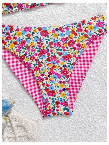 Image of BEAUDRM Girl's 2 Piece Floral Print Swimsuits Halter Triangle Bikini Boho High Waisted Bathing Suit