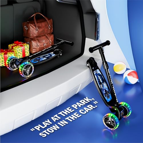 Image of 3 Wheel Kick Scooter for Kids of Age 3-8 Years, All PU 3 Wheel 3 Level Height Adjustment, Light Weight 50kgs Weight Capacity for Kids (Black LED Light)